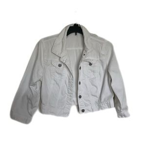 White Button-Down Cropped Denim Jean Jacket